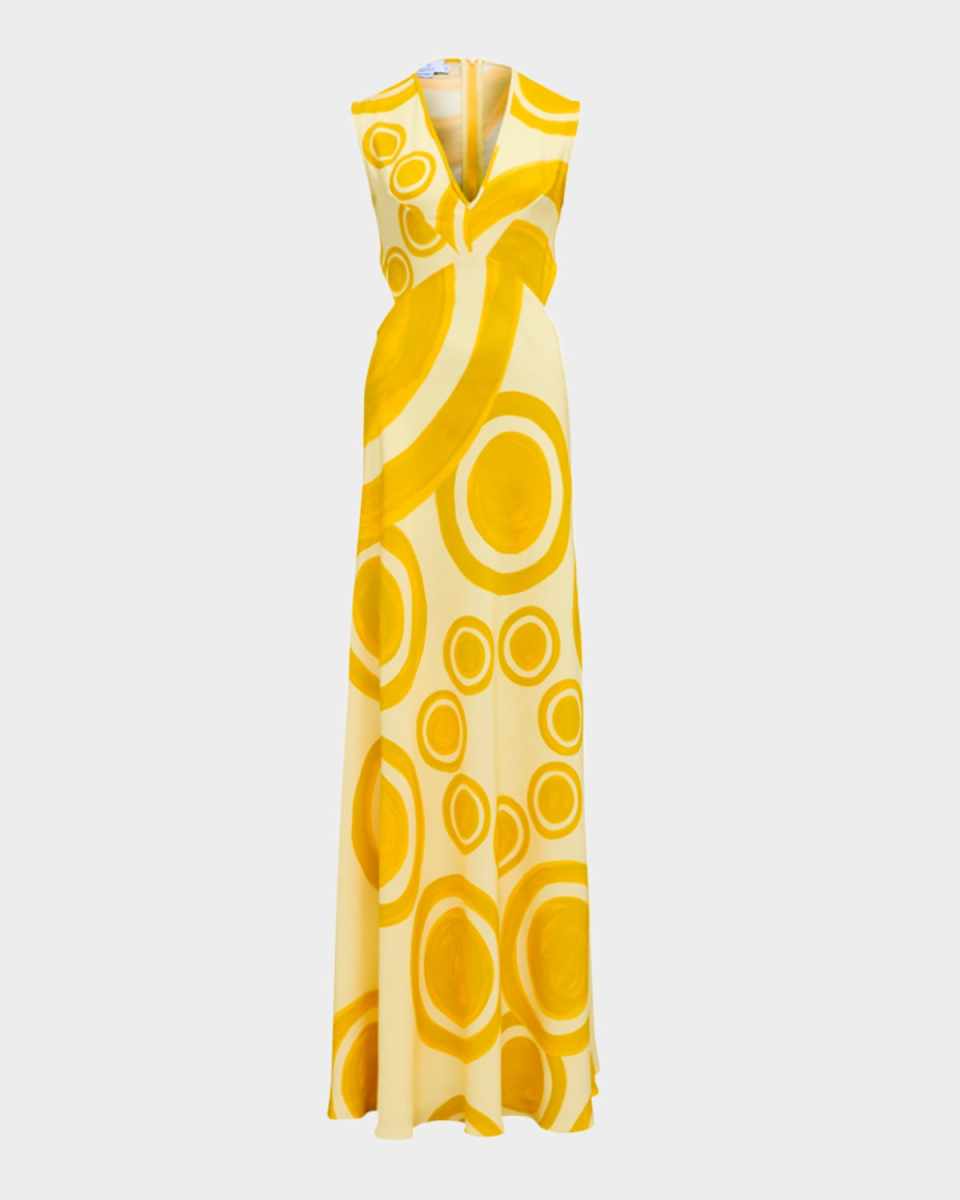 Theros Cutout Circle-Print Silk Gown